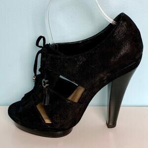 Coach Teagan Black Shimmer Lace Up Heels Size 7